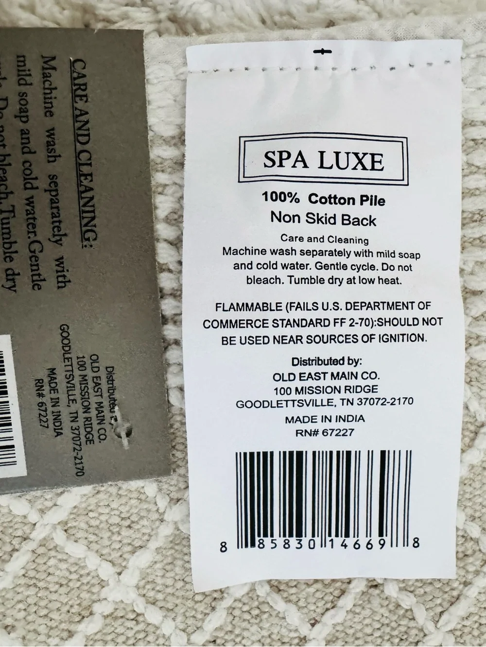 Spa Luxe Cotton Waffle Bath Rug Non-Skid Ivory 18 x 28 NWT